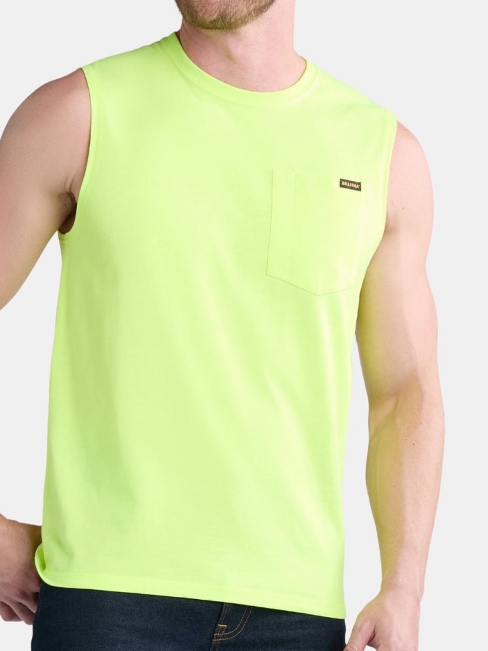 Brahma Men’s Neon Yellow Muscle Tank Shirt XL Sleeveless Workwear Moisture wick